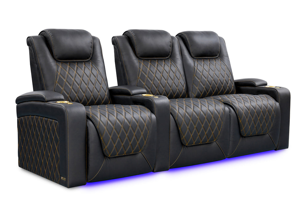 Valencia Oslo Ultimate Luxury Edition Row of 3 Loveseat Right Onyx with Gold Stitching