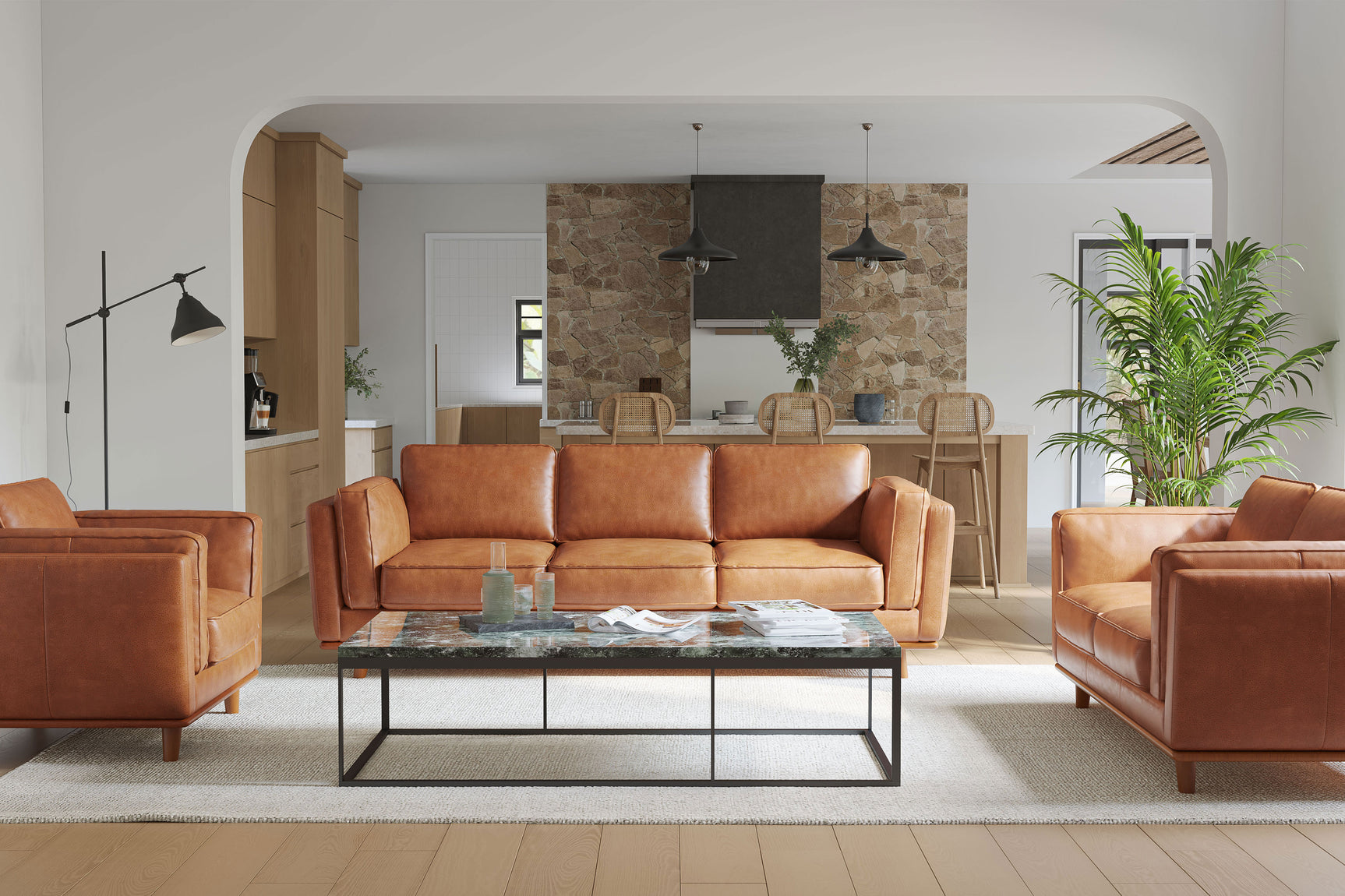 Valencia Artisan Top Grain Leather Loveseat Sofa, Cognac Color