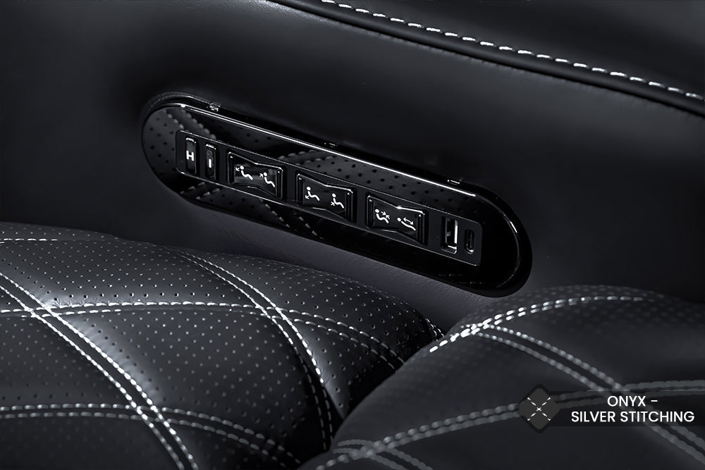 Valencia Oslo Ultimate Luxury Edition Row of 2 Loveseat Onyx with Silver Stitching