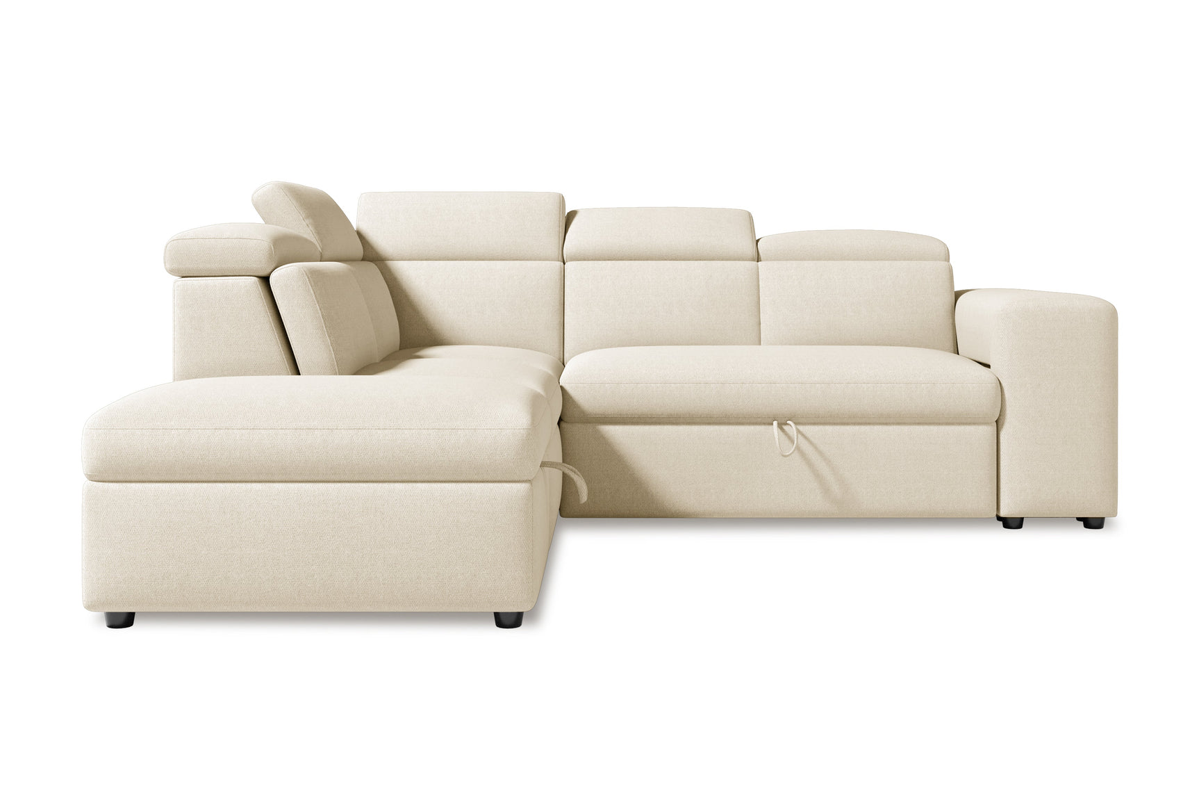 Valencia Finn Fabric Sectional Sofa Bed with Left Hand Storage, Beige Color