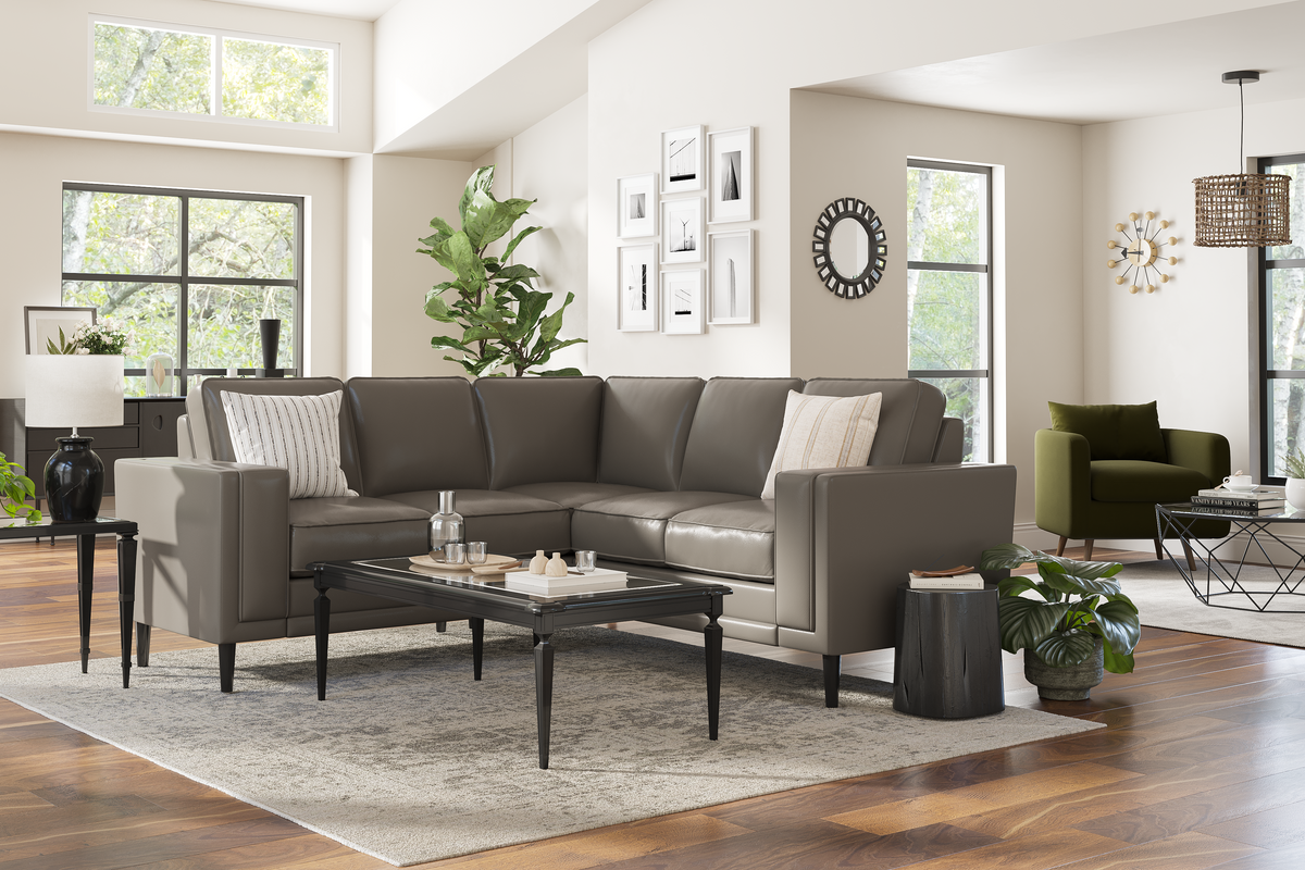 Valencia Scarlett L Shape Corner Leather Sectional Sofa Modern Grey