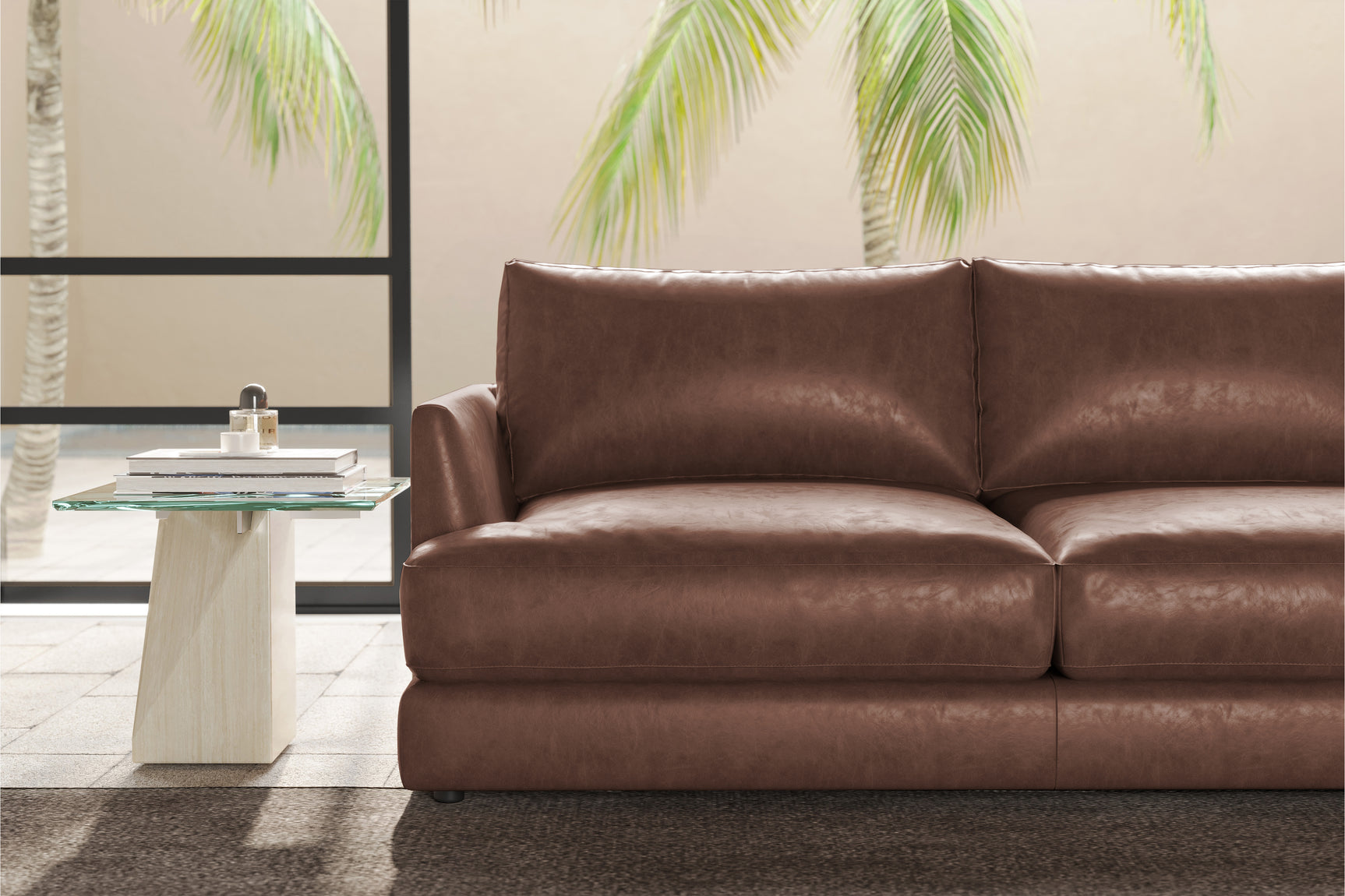 Valencia Serena Leather L-shape with Right Chaise Sectional Sofa, Brown