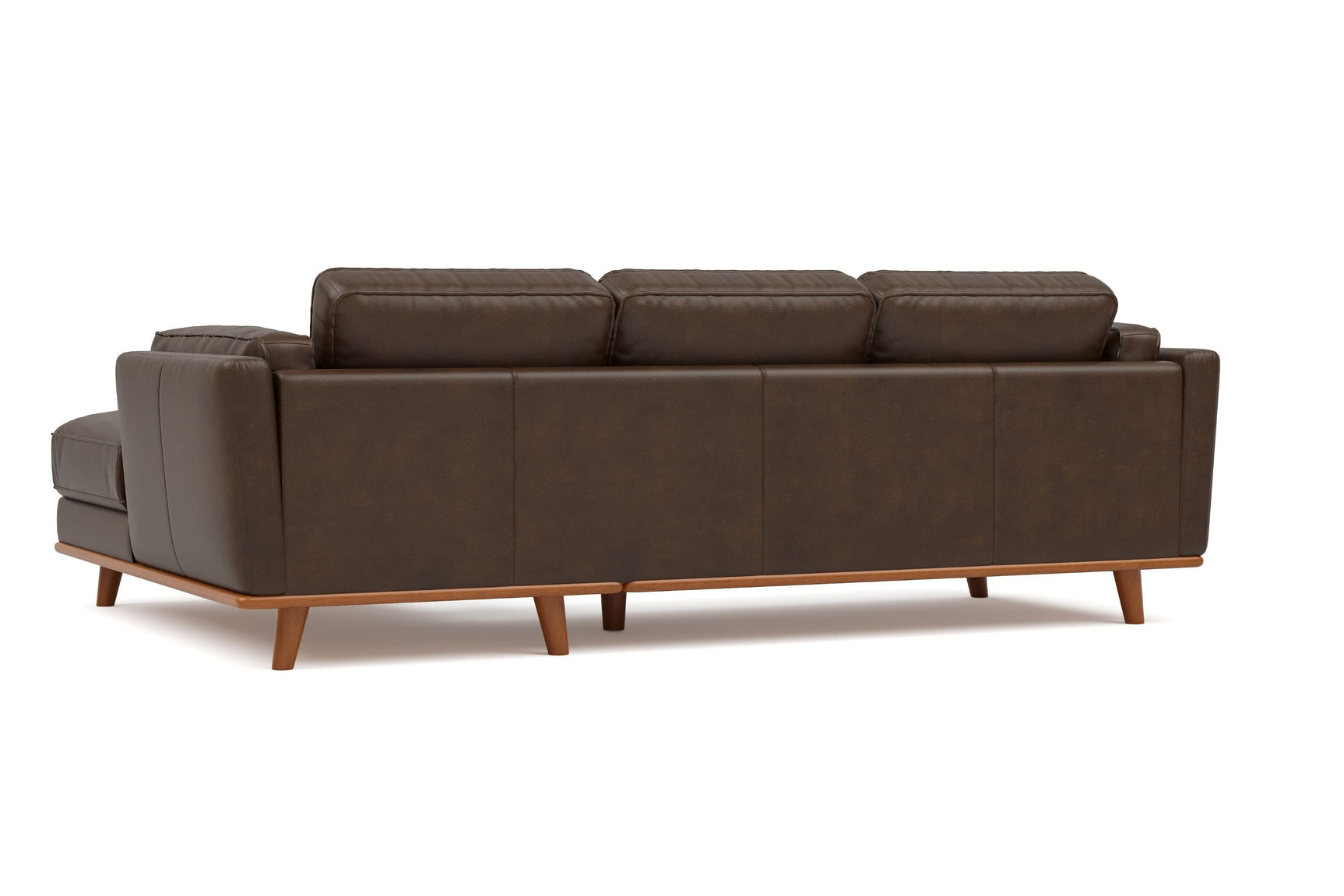 Valencia Artisan Top Grain Three Seats with Right Hand Chaise Leather Sofa, Chocolate Color