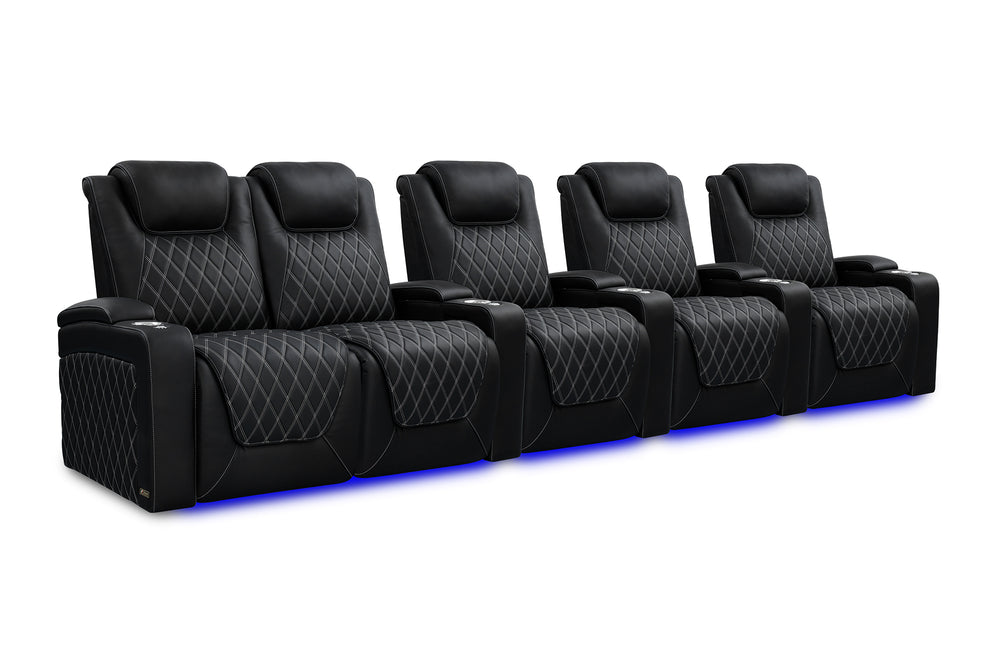 Valencia Oslo Ultimate Luxury Edition Row of 5 Loveseat Left Onyx with Silver Stitching
