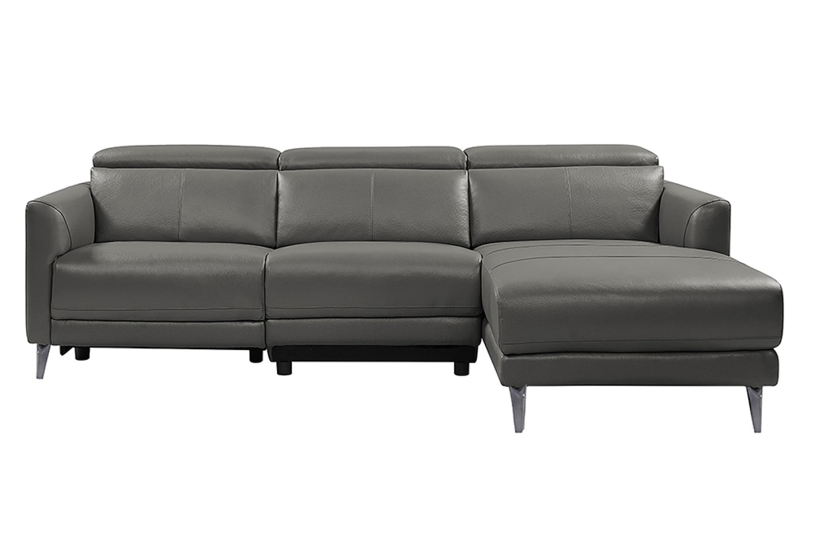 Valencia Andria Modern Right Hand Facing Top Grain Leather Reclining Sectional, Grey