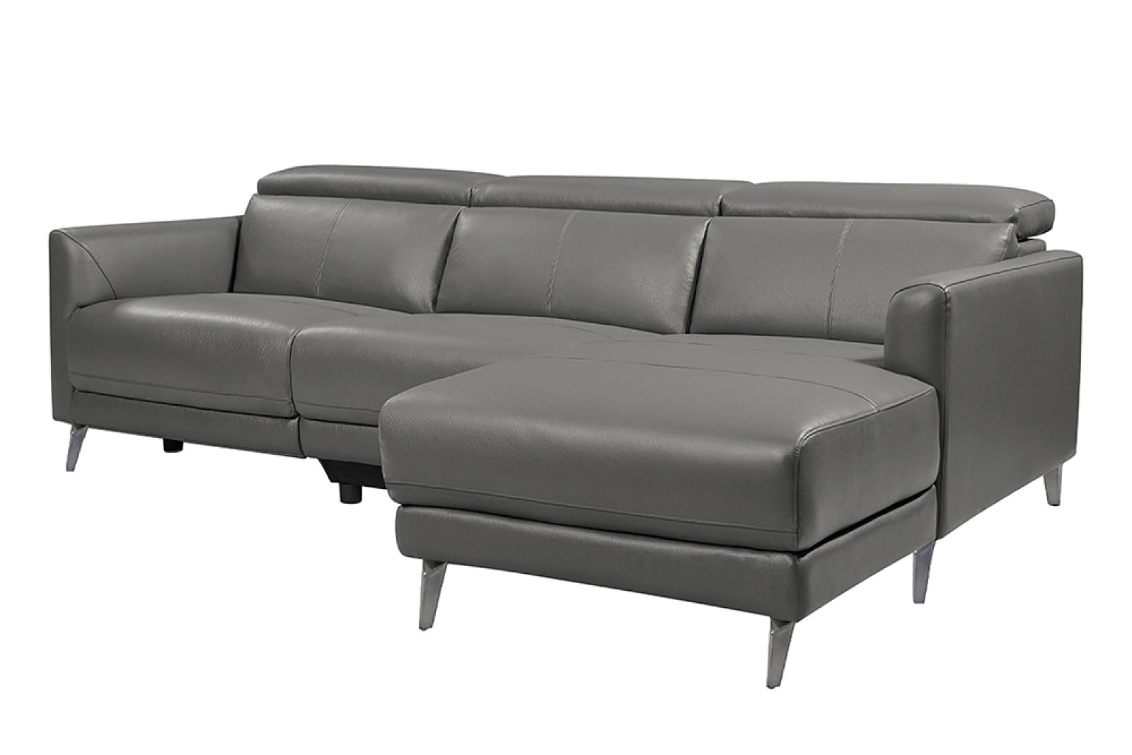 Valencia Andria Modern Right Hand Facing Top Grain Leather Reclining Sectional, Grey