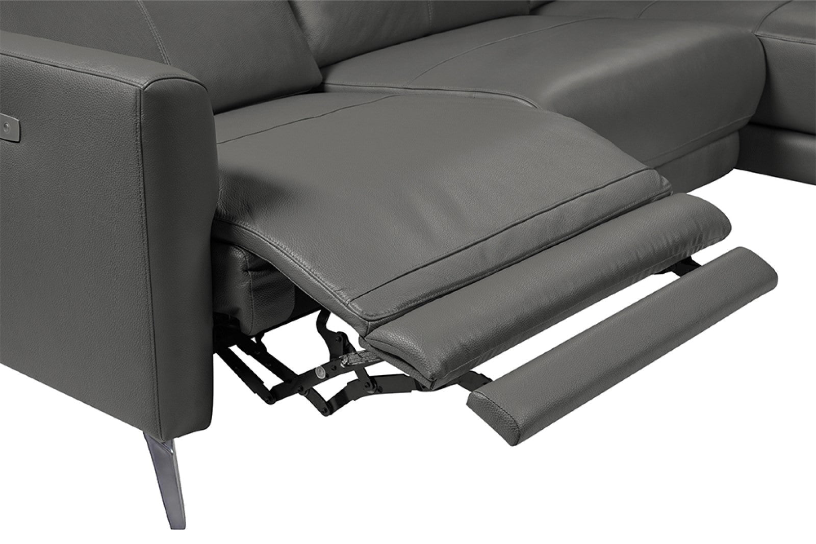 Valencia Andria Modern Right Hand Facing Top Grain Leather Reclining Sectional, Grey