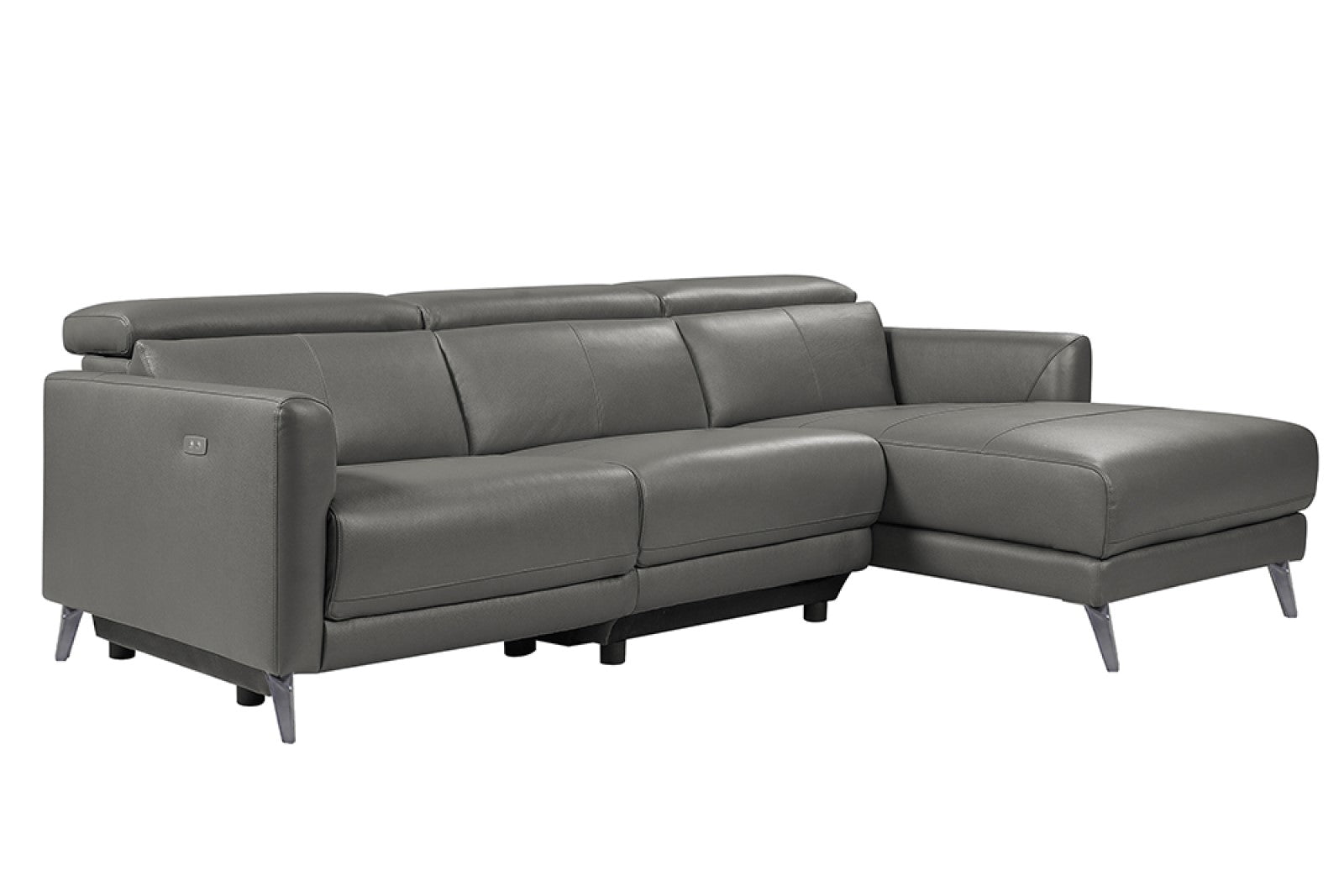 Valencia Andria Modern Right Hand Facing Top Grain Leather Reclining Sectional, Grey