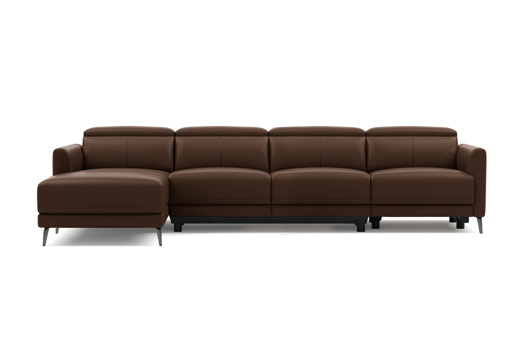 Valencia Andria Modern Top Grain Leather Reclining Sectional Four Seats with Left Chaise Sofa, Chocolate Color