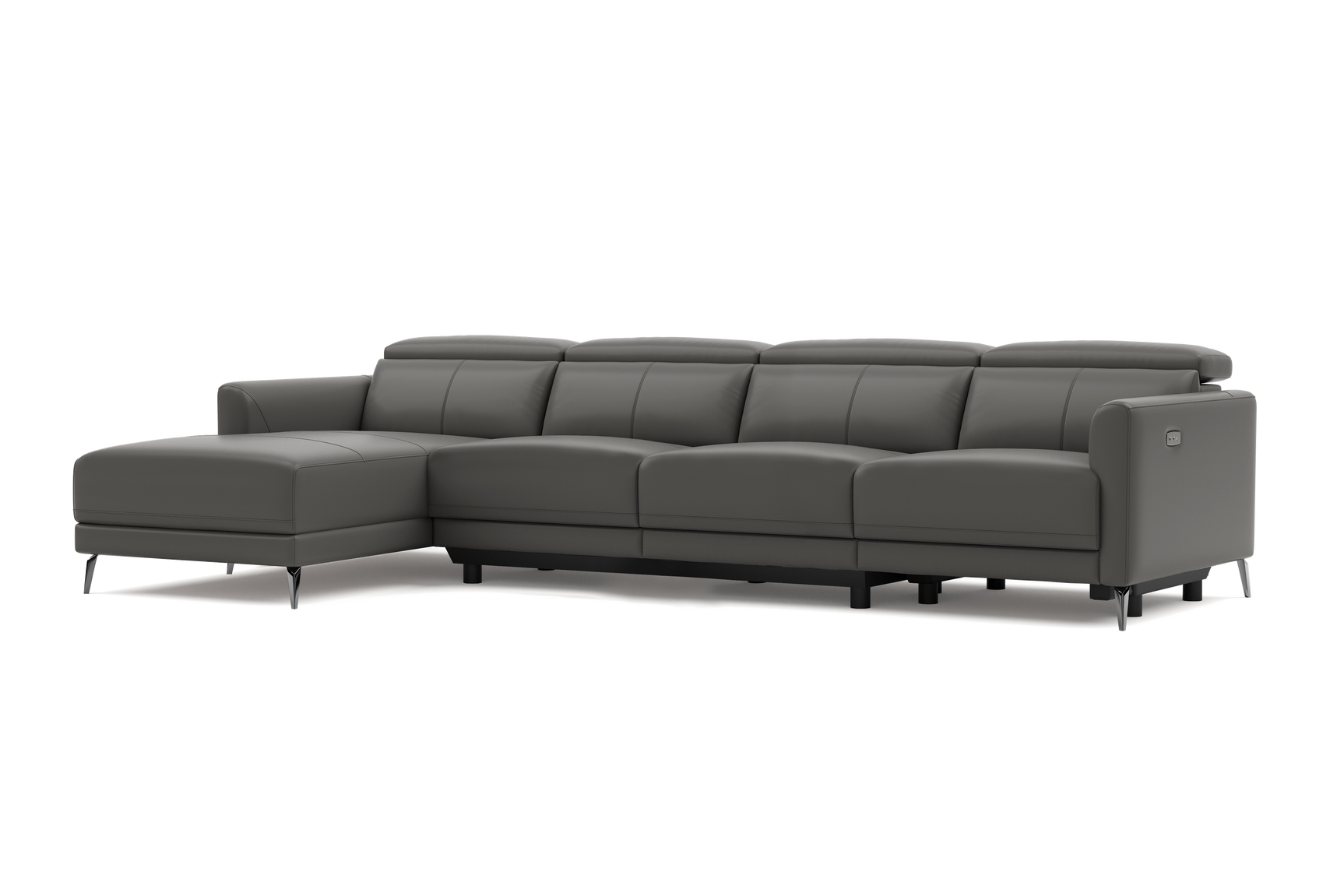 Valencia Andria Modern Top Grain Leather Reclining Sectional Four Seats with Left Chaise Sofa, Grey