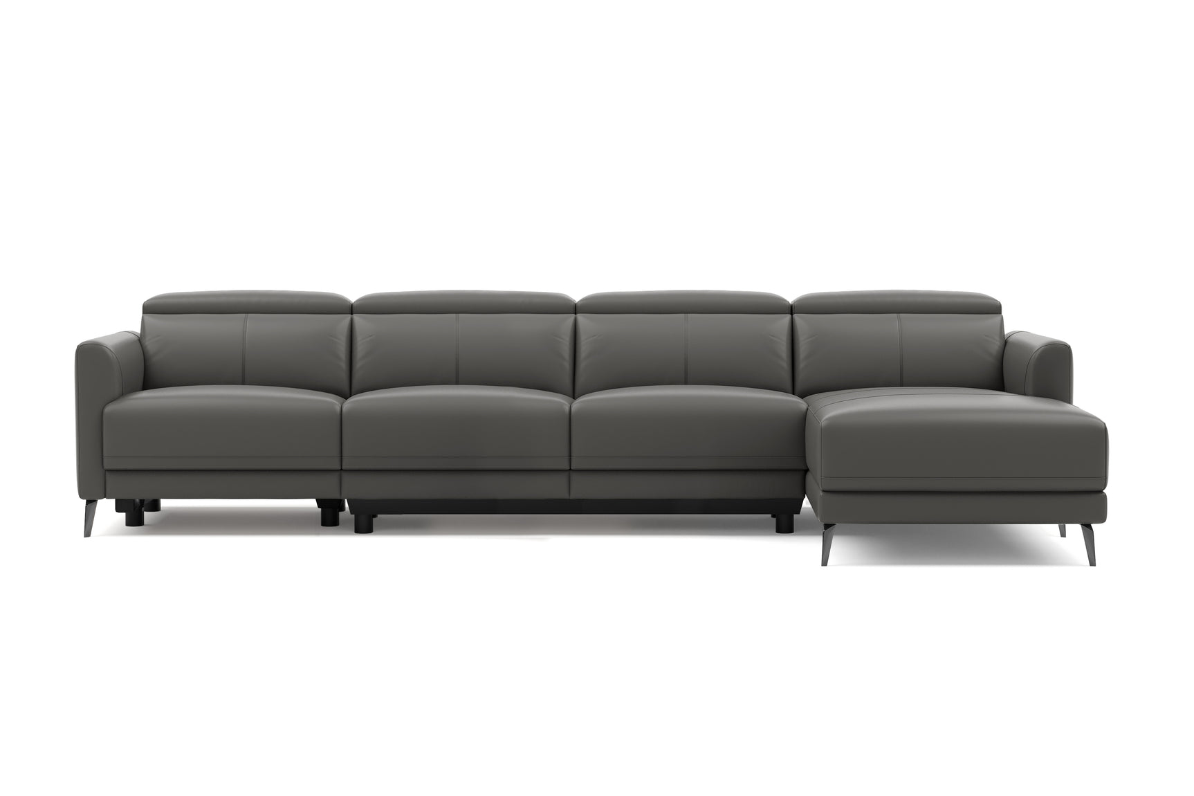 Valencia Andria Modern Top Grain Leather Reclining Sectional Four Seats with Right Chaise Sofa, Grey