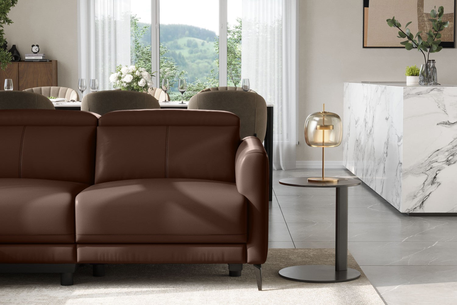 Valencia Andria Modern Left Hand Facing Top Grain Leather Reclining Sectional Sofa, Chocolate