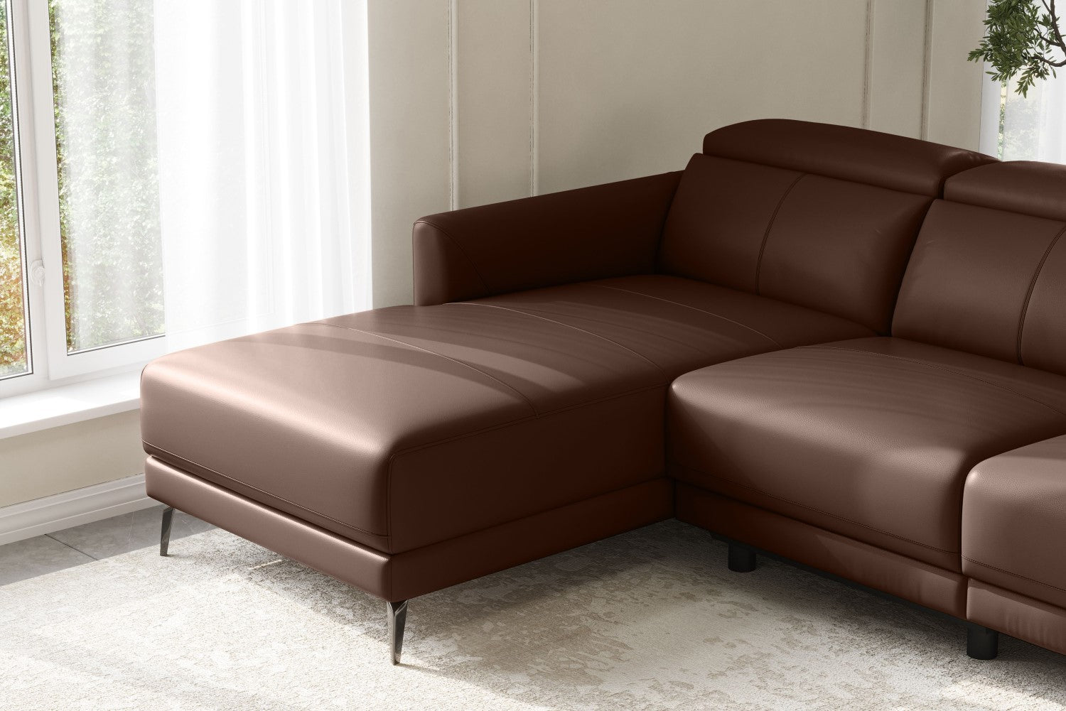 Valencia Andria Modern Left Hand Facing Top Grain Leather Reclining Sectional Sofa, Chocolate