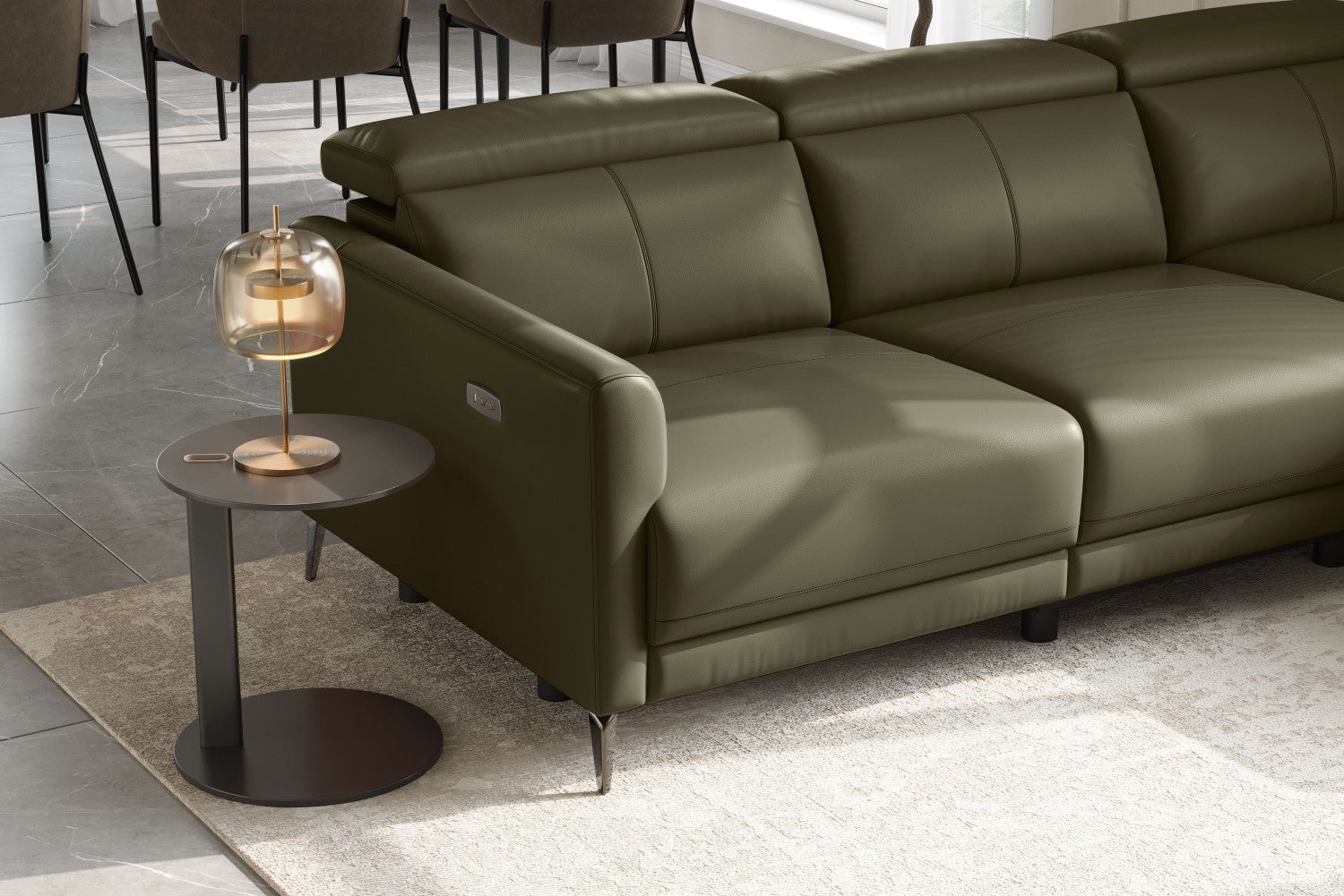 Valencia Andria Modern Right Hand Facing Top Grain Leather Reclining Sectional Sofa, Dark Green Color
