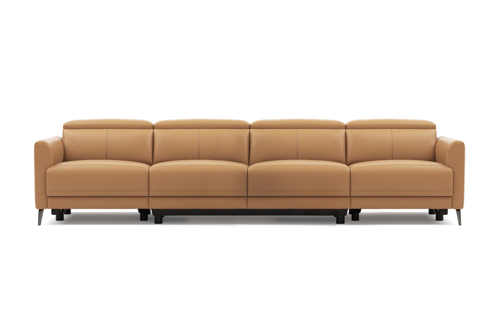 Valencia Andria Modern Top Grain Leather Reclining Sectional Four Seats Sofa, Tan Color
