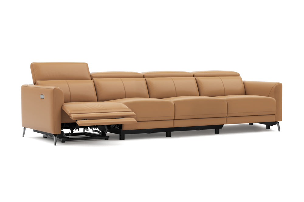 Valencia Andria Modern Top Grain Leather Reclining Sectional Four Seats Sofa, Tan Color