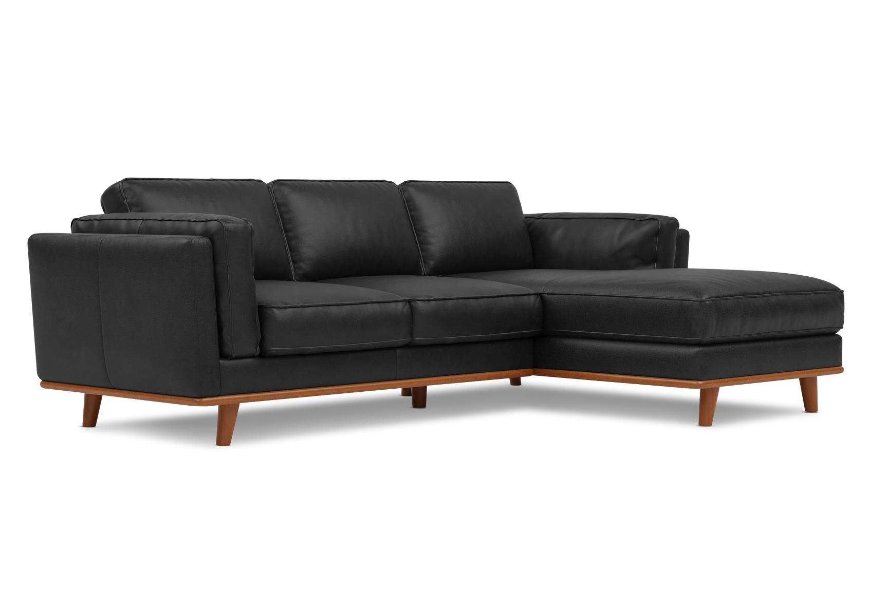 Valencia Artisan Top Grain Leather Three Seats with Right Chaise Leather Sofa, Black Color