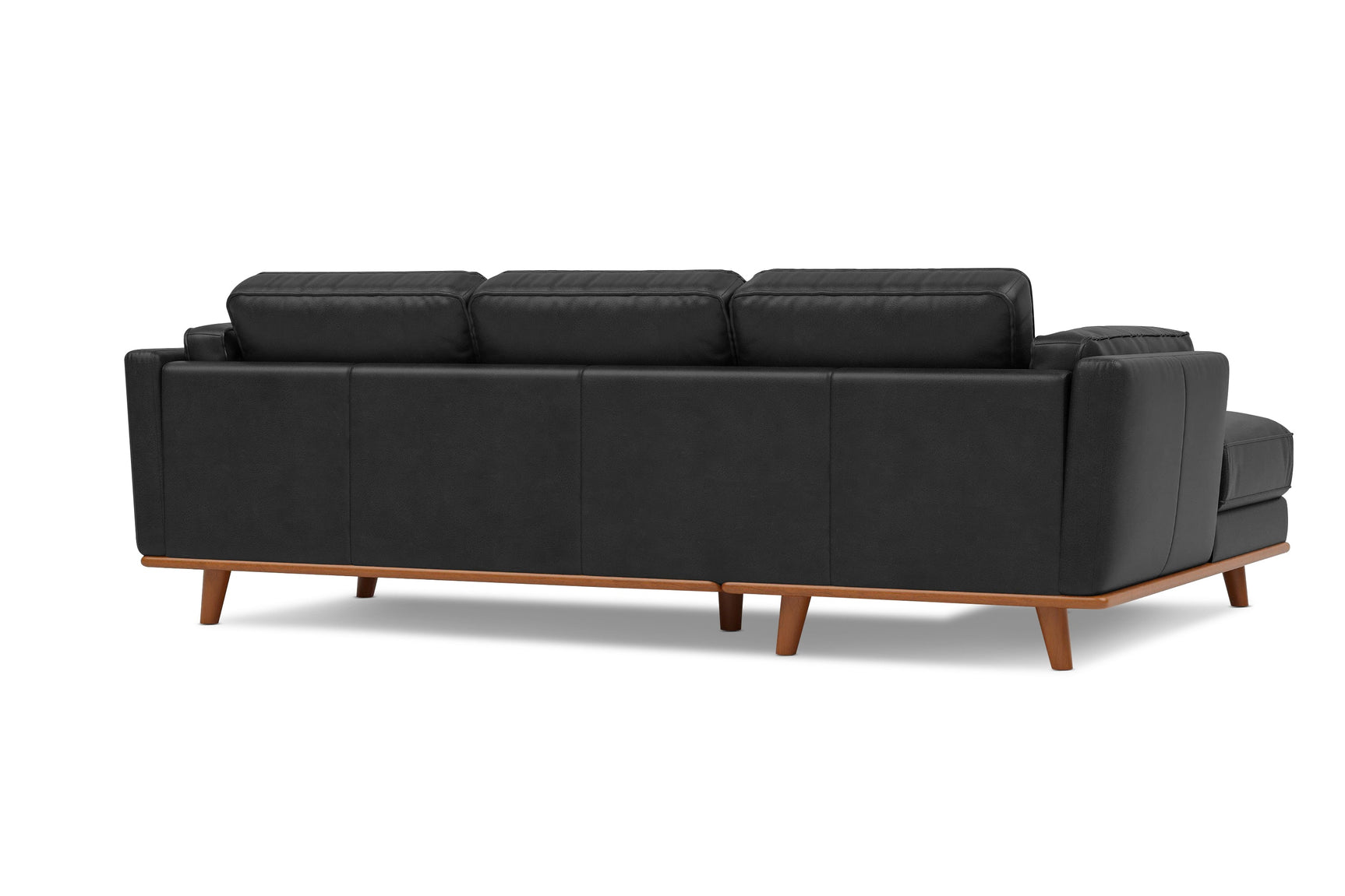 Valencia Artisan Top Grain Leather Three Seats with Left Chaise Leather Sofa, Black Color