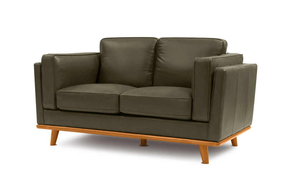 Valencia Artisan Top Grain Leather Loveseat Sofa, Dark Green Color