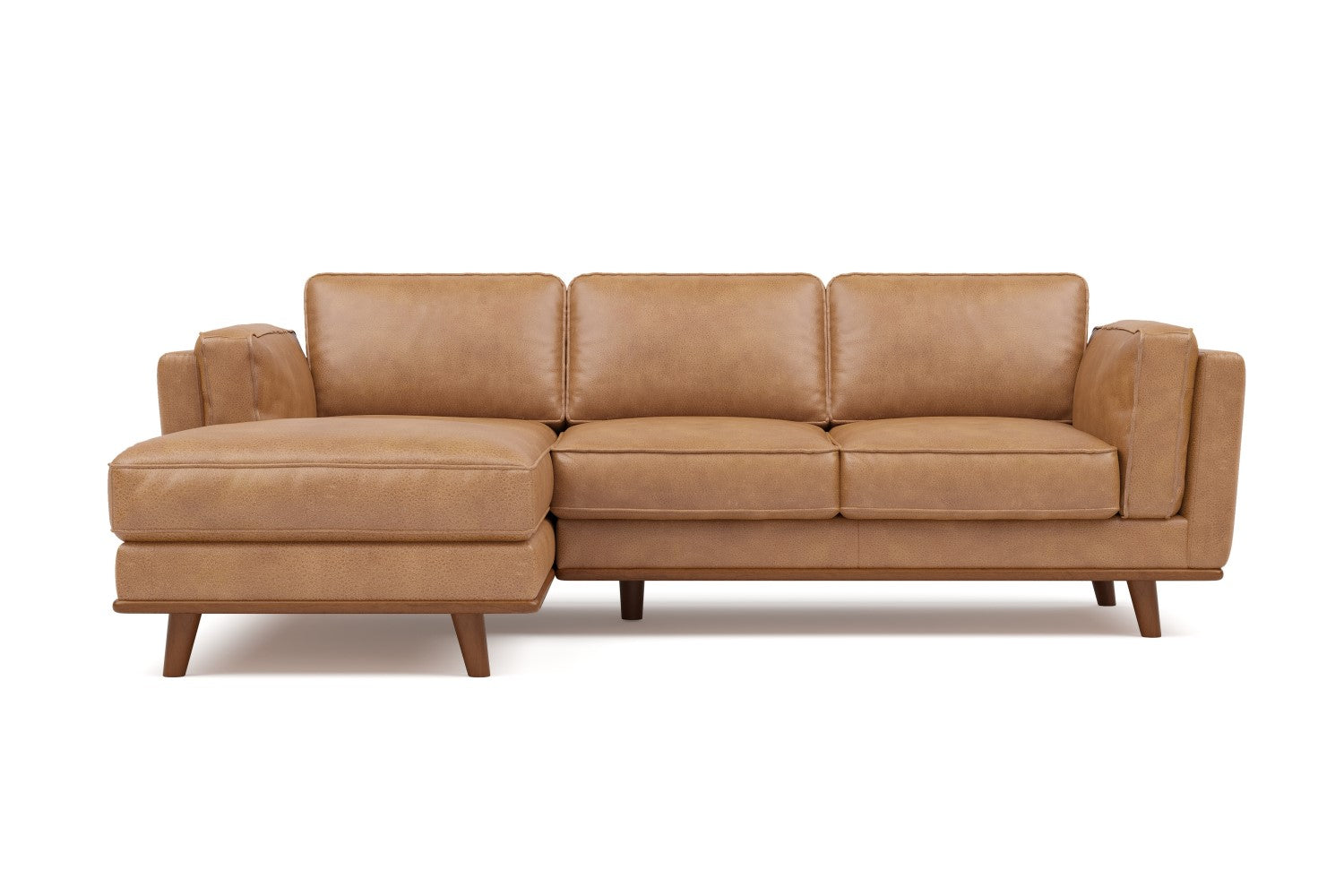 Valencia Artisan Top Grain Leather Three Seats with Left Chaise Leather Sofa, Tan Color