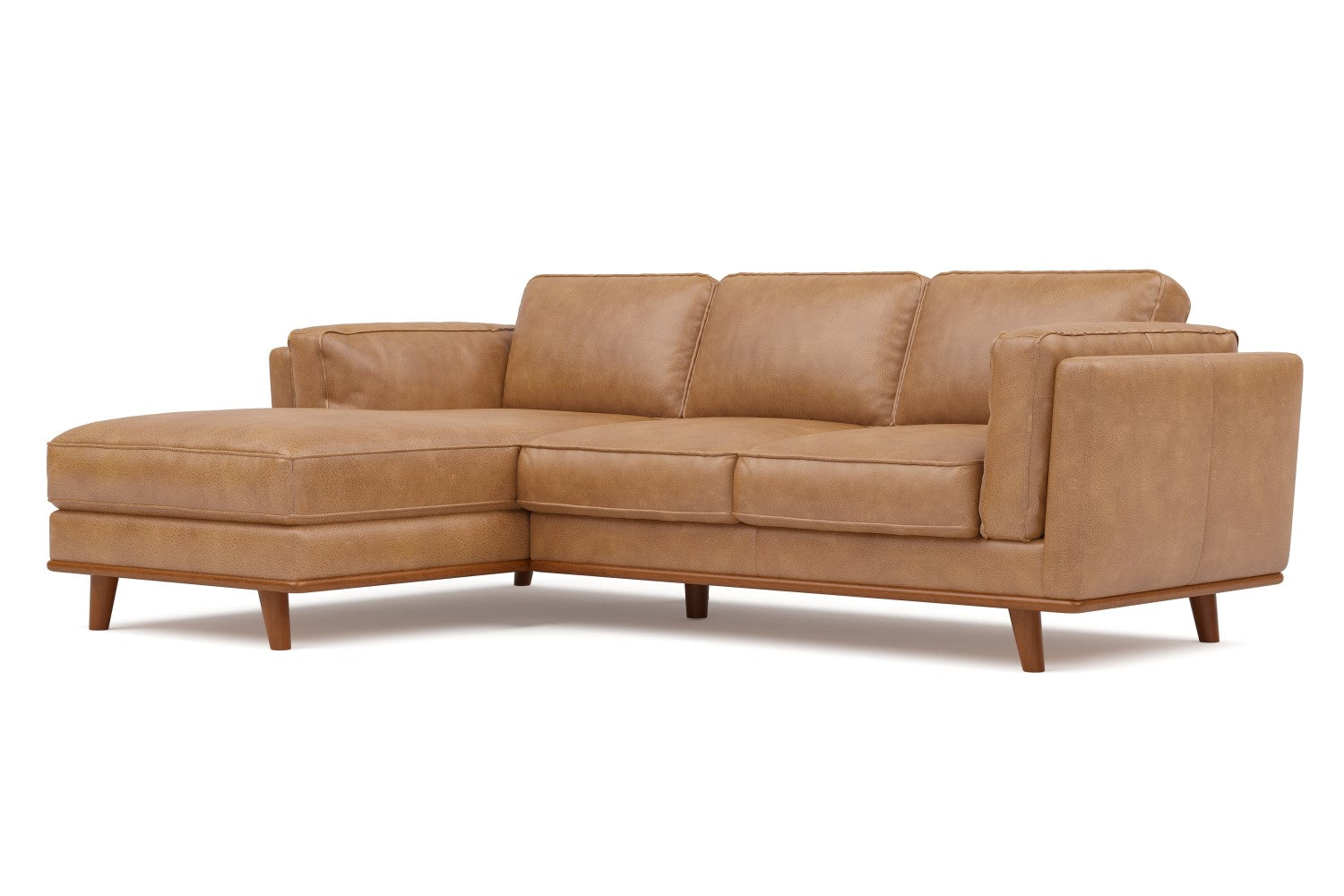 Valencia Artisan Top Grain Leather Three Seats with Left Chaise Leather Sofa, Tan Color