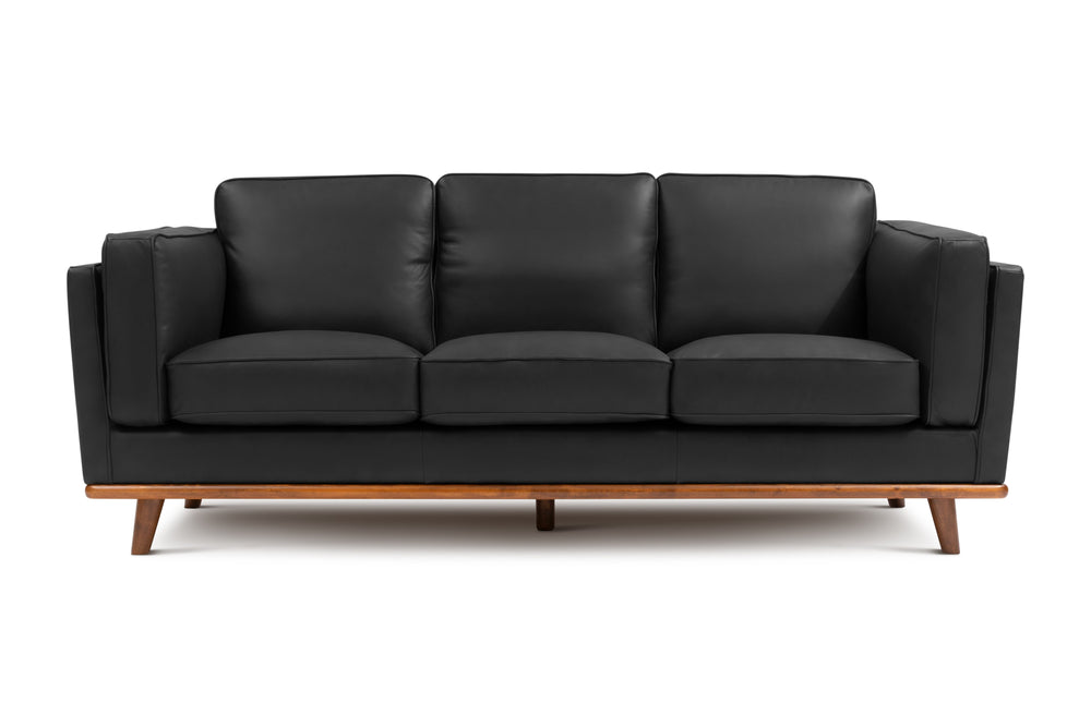 Valencia Artisan Wide Three Seats Leather Sofa, Black Color