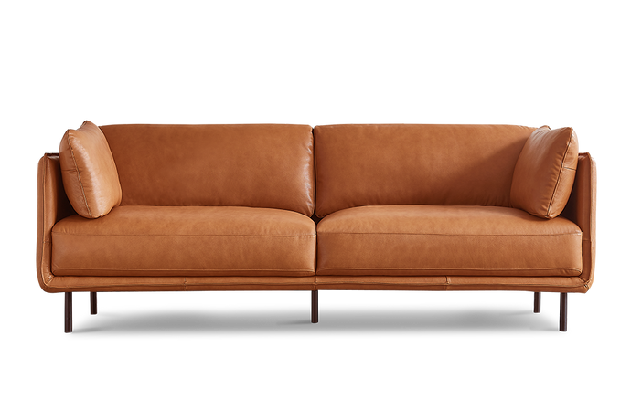 Valencia Chloe Contemporary Italian Nappa 11000 Leather Wide Sofa, Cognac Color