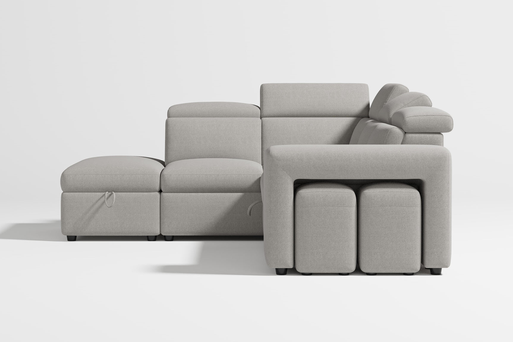 Valencia Finn Fabric Sectional Sofa Bed with Left Hand Storage, Light Grey Color