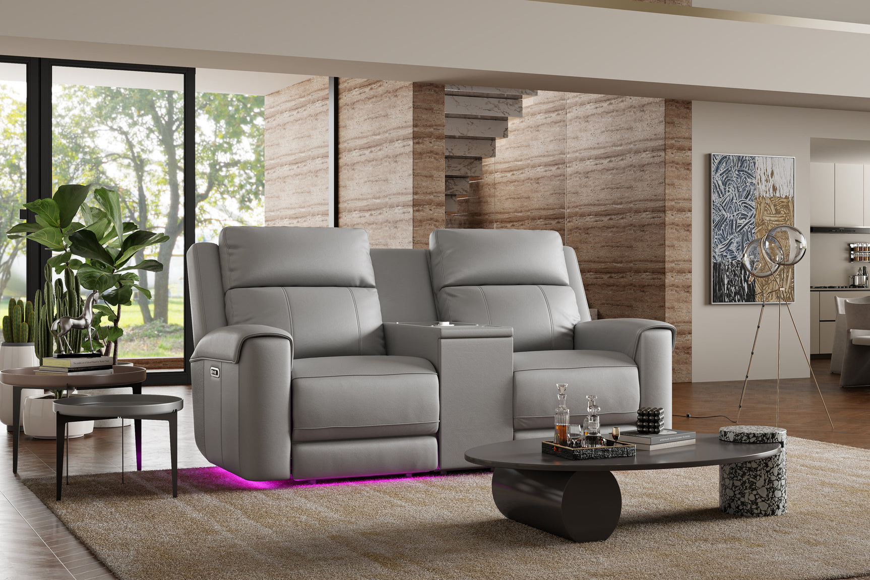 Harbour Immersive Audio Leather Dual Recliner Loveseat Sofa with Heat & Massage & Ventilation