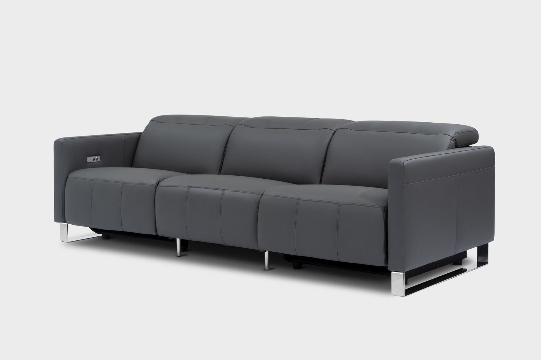 Valencia Isla Modern Top Grain Leather Reclining Sofa, Three Seats, Grey