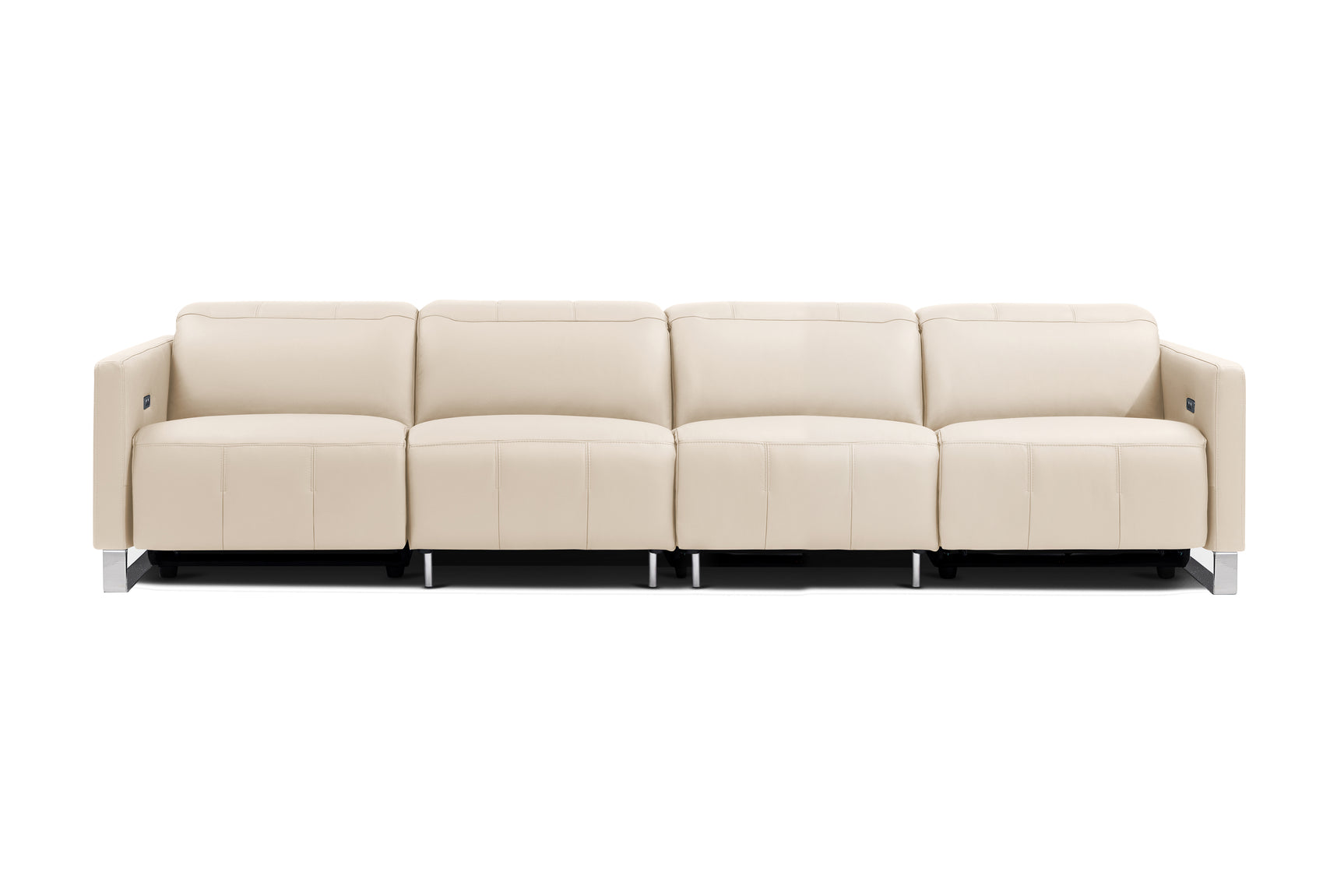Valencia Isla Modern Top Grain Leather Reclining Sofa, Four Seats, Beige