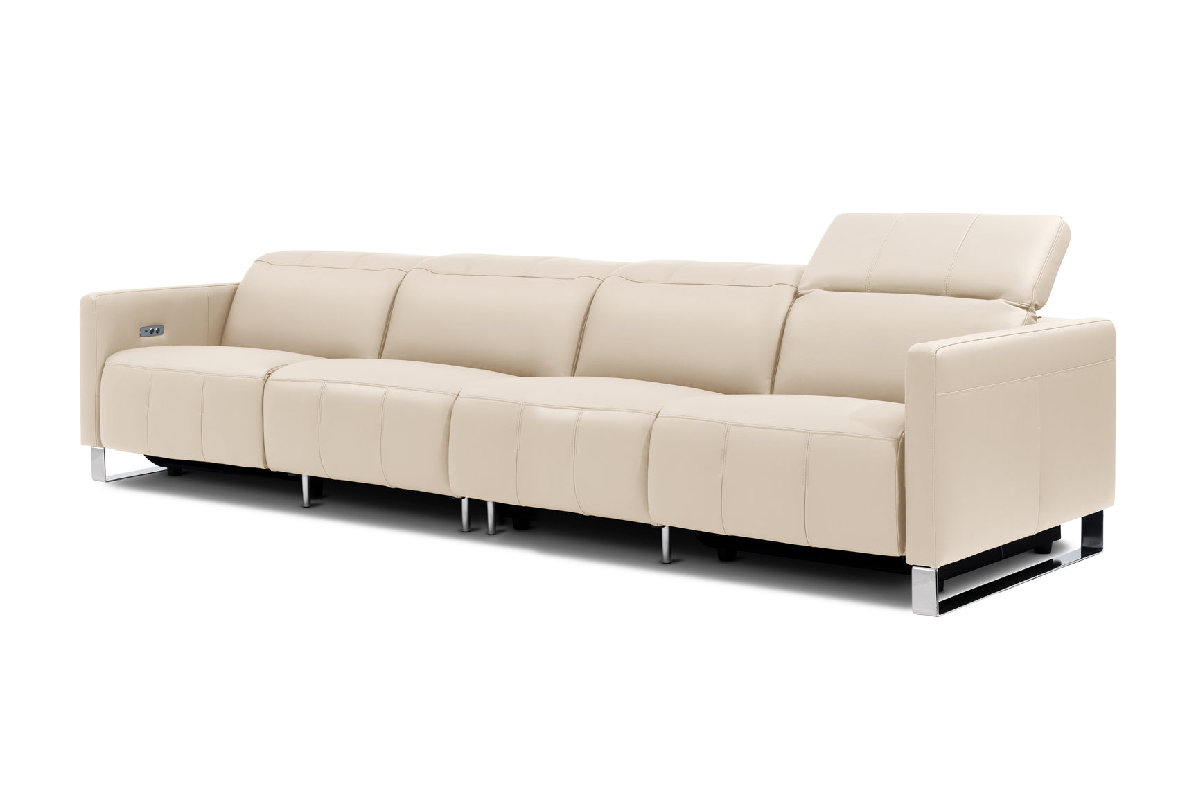 Valencia Isla Modern Top Grain Leather Reclining Sofa, Four Seats, Beige