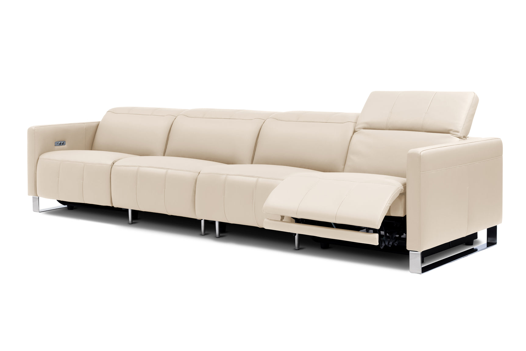 Valencia Isla Modern Top Grain Leather Reclining Sofa, Four Seats, Beige