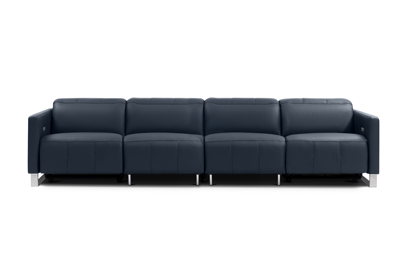 Valencia Isla Modern Top Grain Leather Reclining Sofa, Four Seats, Blue