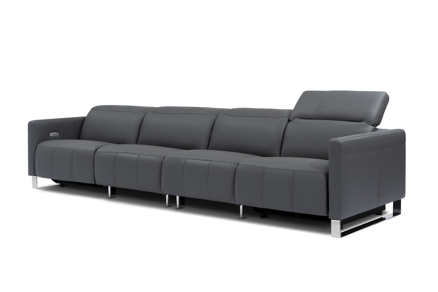 Valencia Isla Modern Top Grain Leather Reclining Sofa, Four Seats, Grey