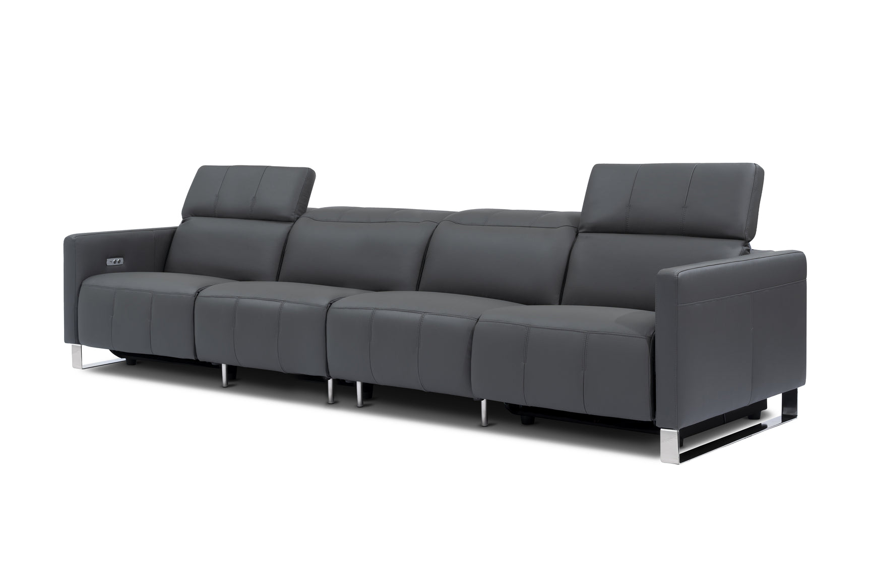 Valencia Isla Modern Top Grain Leather Reclining Sofa, Four Seats, Grey