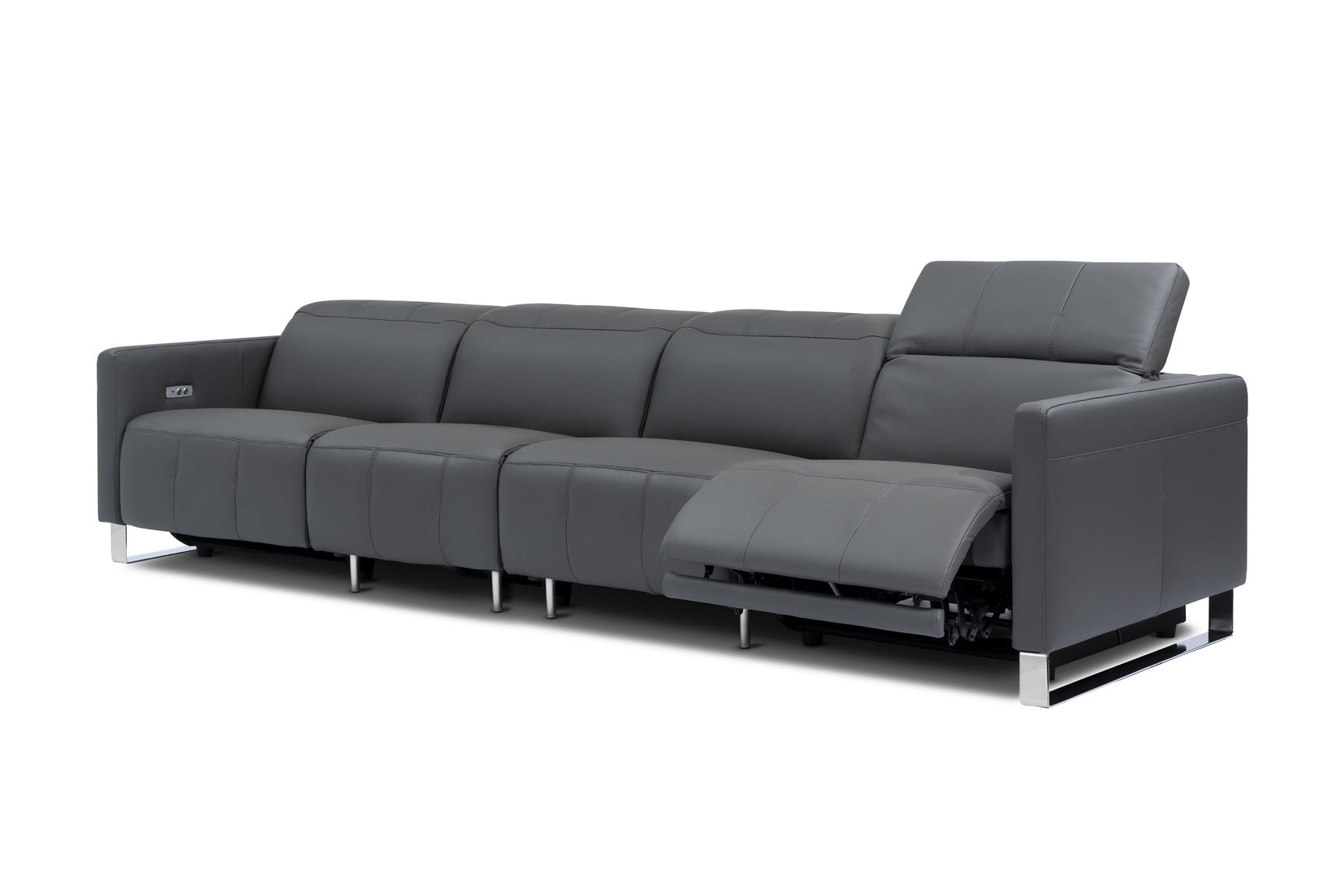 Valencia Isla Modern Top Grain Leather Reclining Sofa, Four Seats, Grey