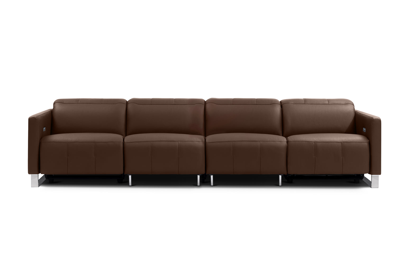 Valencia Isla Modern Top Grain Leather Reclining Sofa, Four Seats, Chocolate