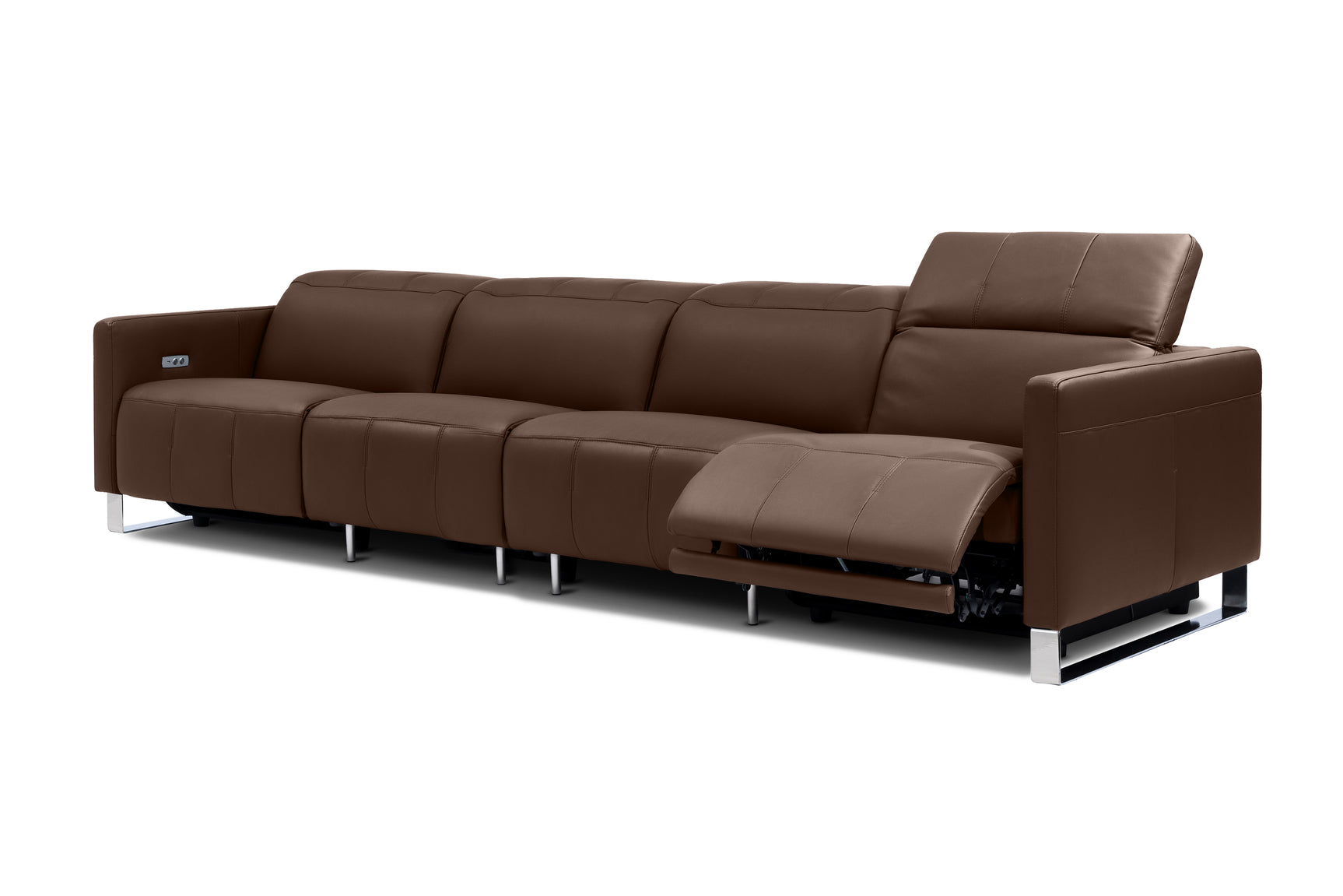 Valencia Isla Modern Top Grain Leather Reclining Sofa, Four Seats, Chocolate