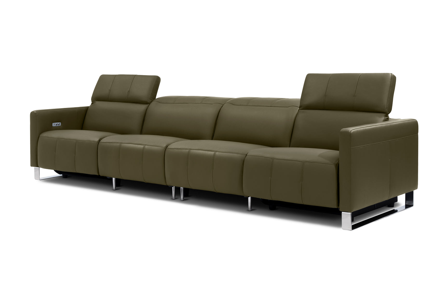 Valencia Isla Modern Top Grain Leather Reclining Sofa, Four Seats, Dark Green