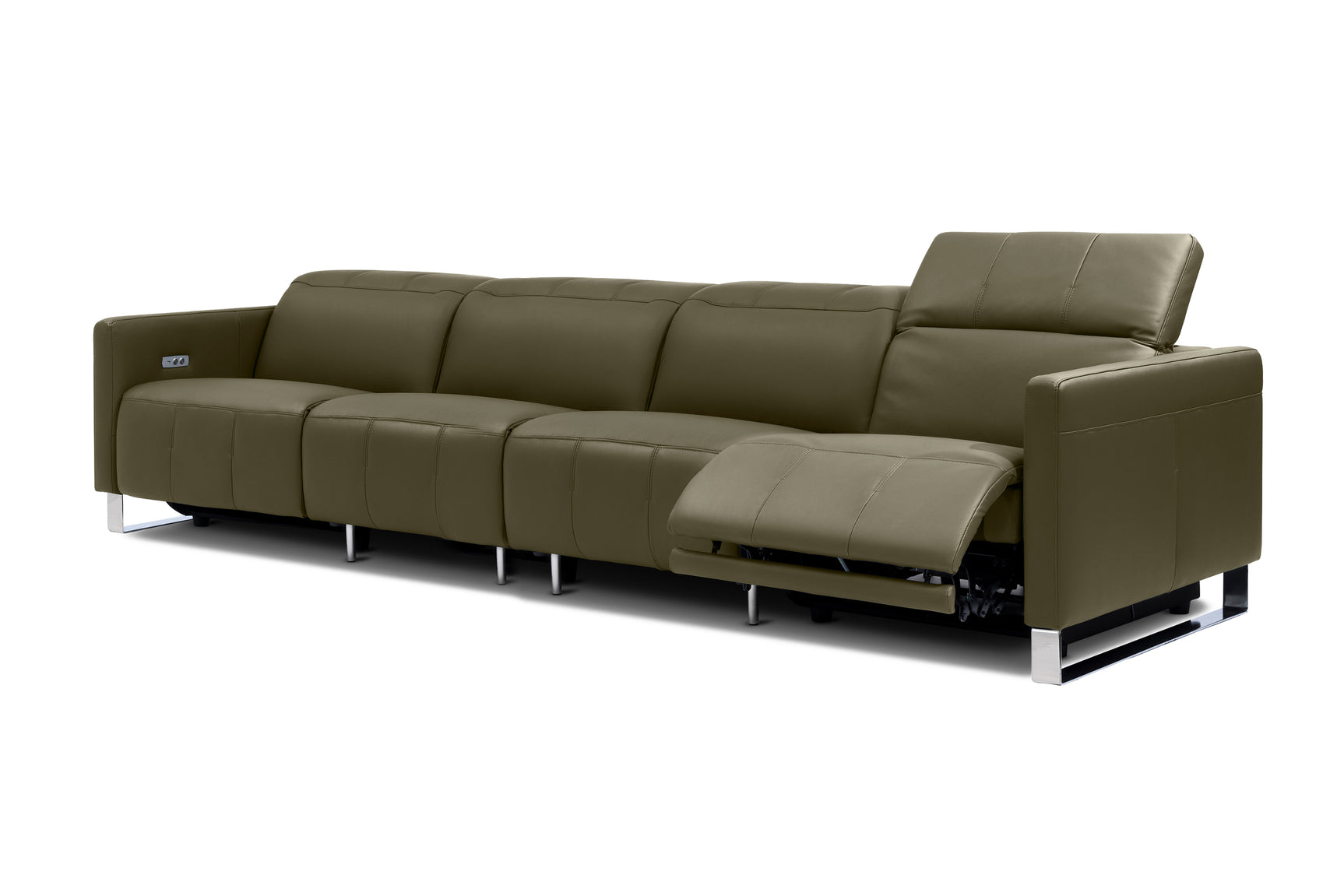 Valencia Isla Modern Top Grain Leather Reclining Sofa, Four Seats, Dark Green
