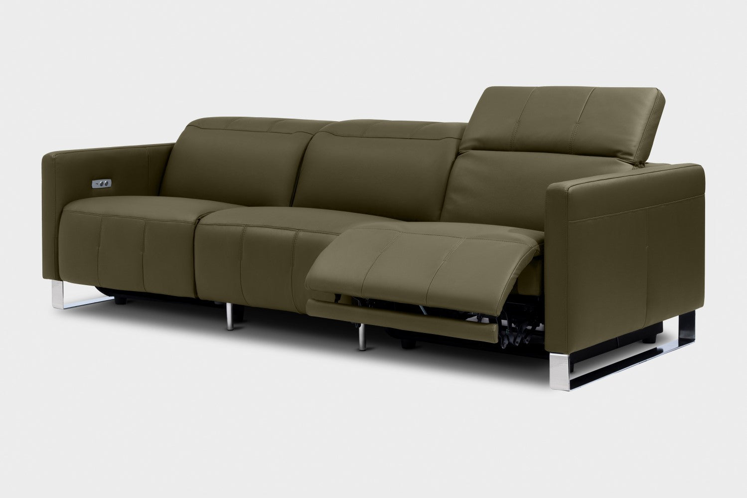 Valencia Isla Modern Top Grain Leather Reclining Sofa, Three Seats, Dark Green