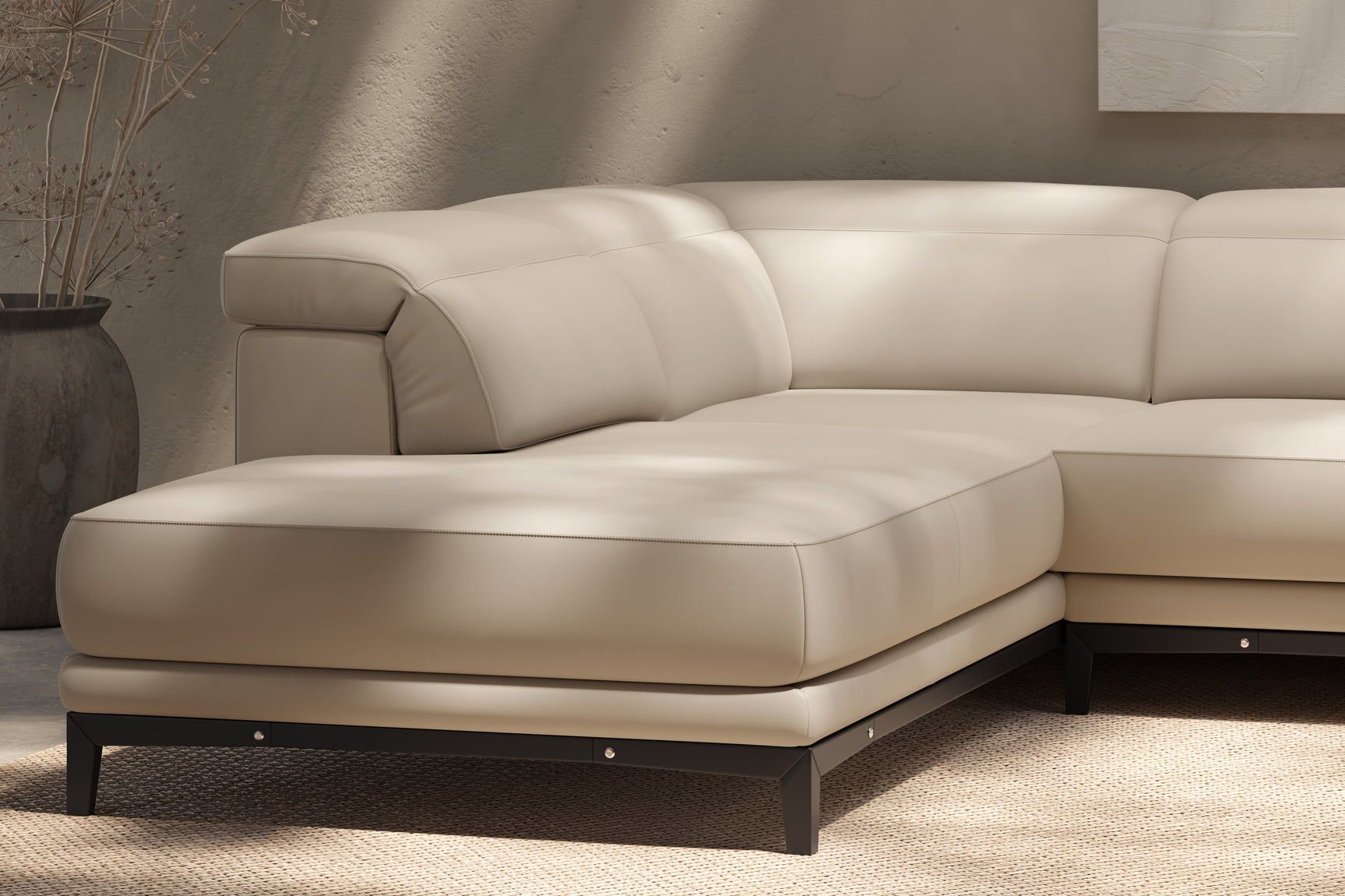 Valencia Valletta Top Grain Leather L-Shape with Left Chaise Sofa, Rose Beige