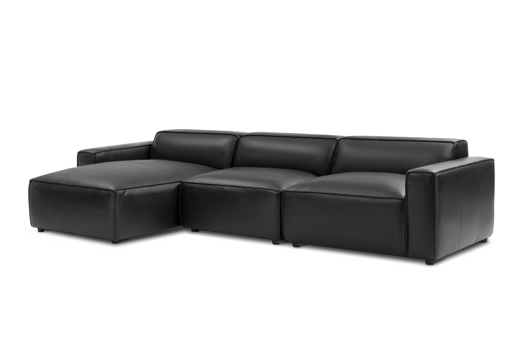 Valencia Nathan Full Aniline Leather Lounge Modular Sofa, Three Seats With Left Chaise, Black Color