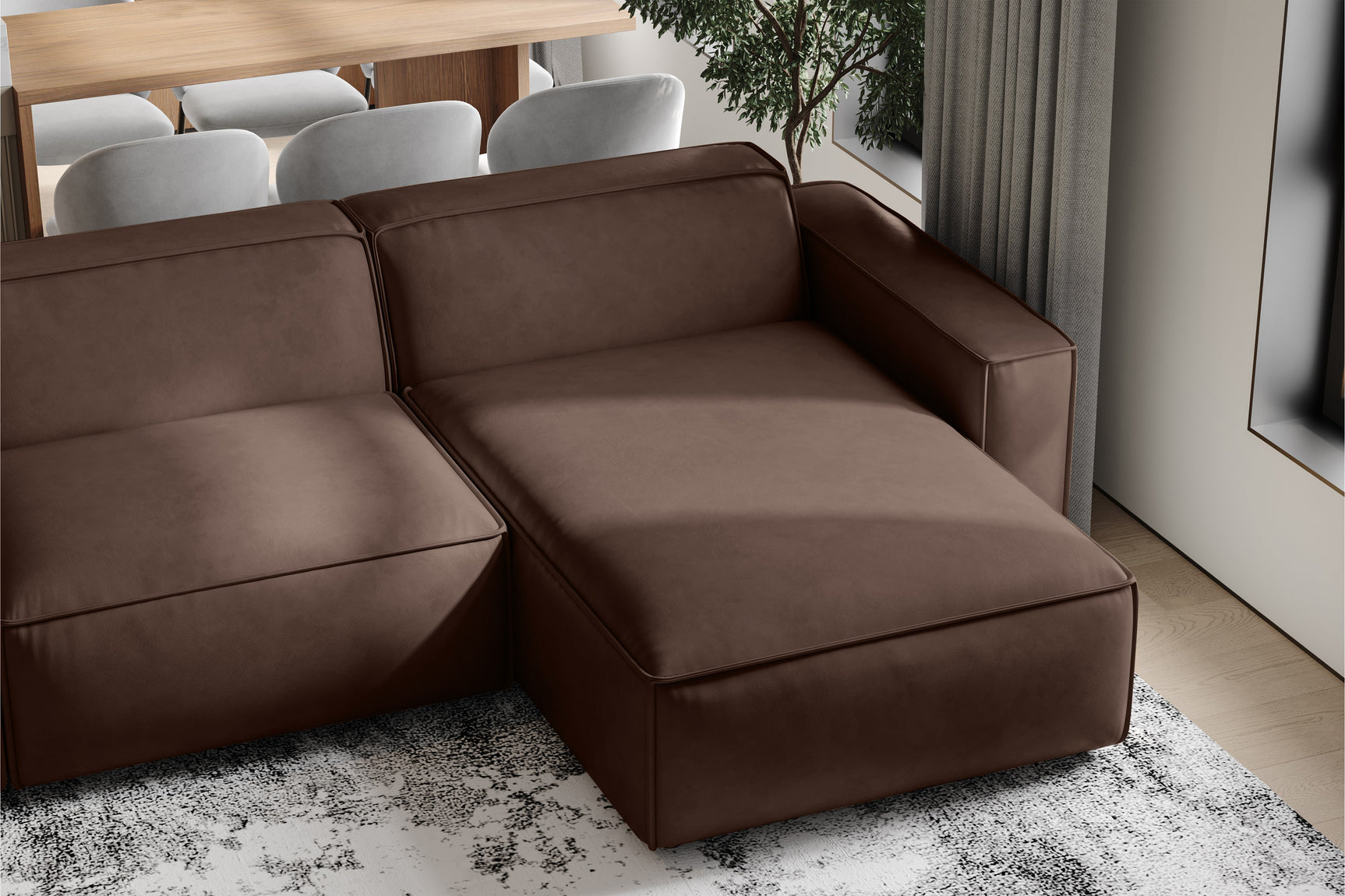 Valencia Nathan Full Aniline Leather Lounge Modular Sofa, Three Seats with Right Chaise, Dark Chocolate