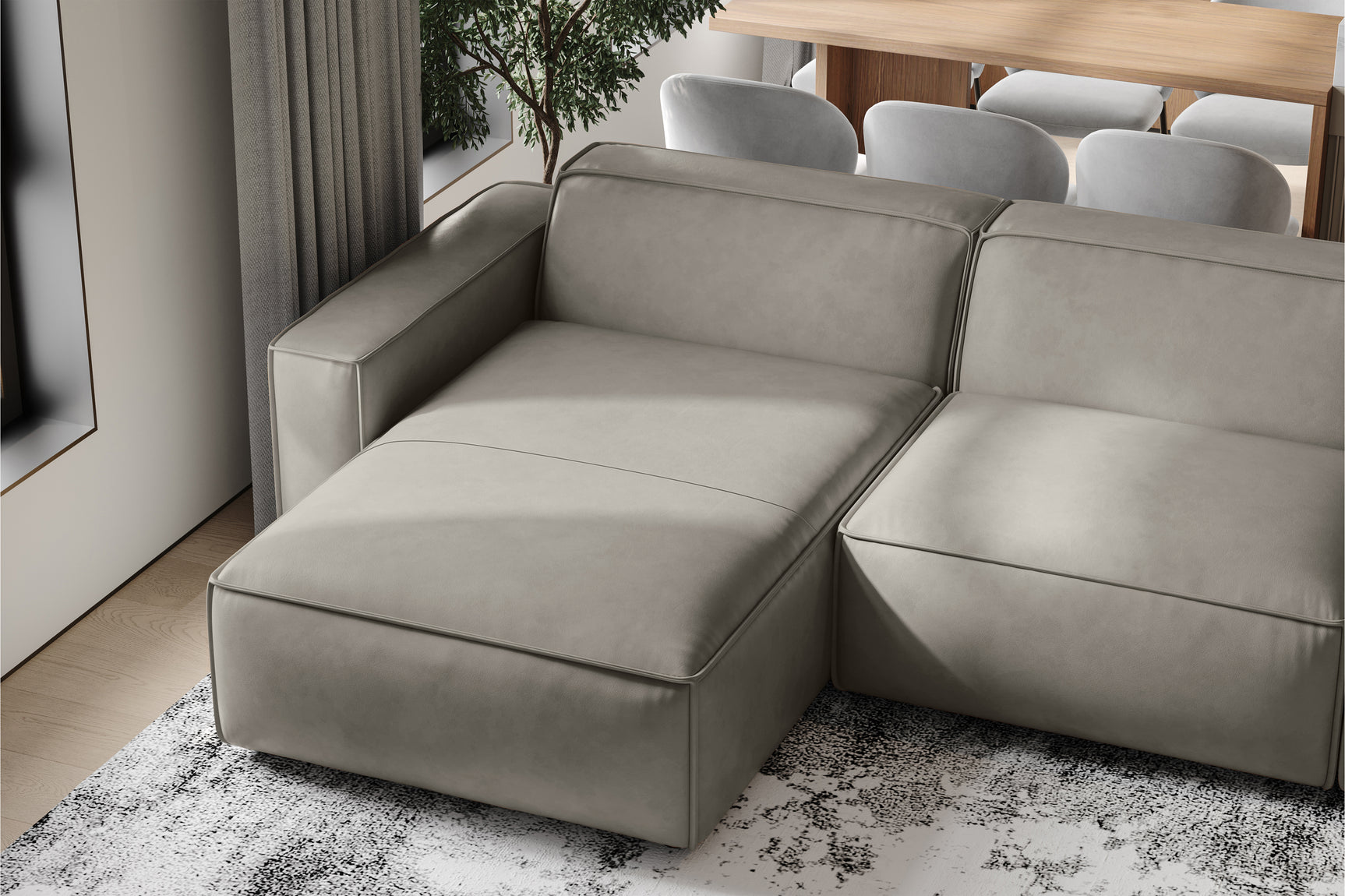 Valencia Nathan Full Aniline Leather Theater Lounge Modular Sofa with Down Feather, Row of 3 Double Chaise, Light Grey
