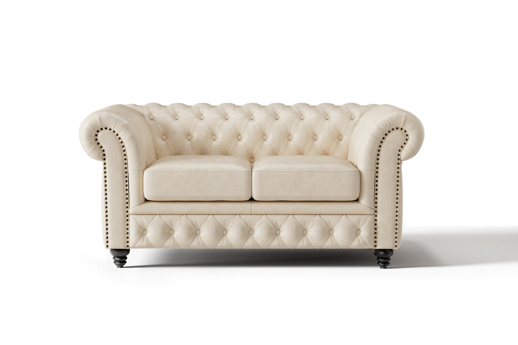 Valencia Parma 64" Full Aniline Leather Chesterfield Loveseat Sofa, Antique White Color