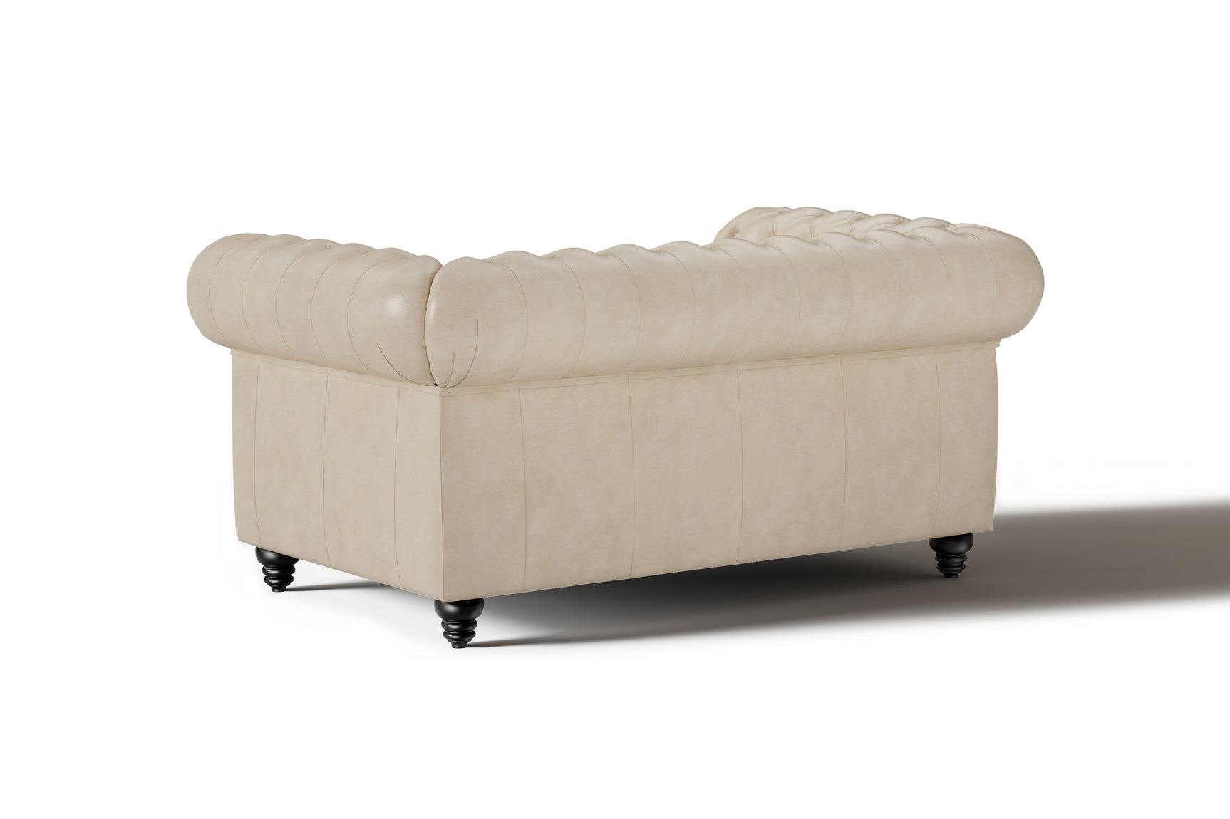 Valencia Parma 64" Full Aniline Leather Chesterfield Loveseat Sofa, Antique White Color