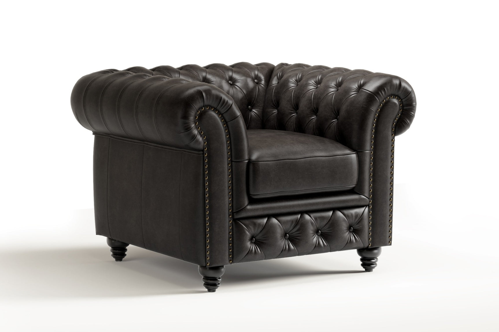 Valencia Parma Full Aniline Leather Chesterfield Single Sofa Accent Chair, Black