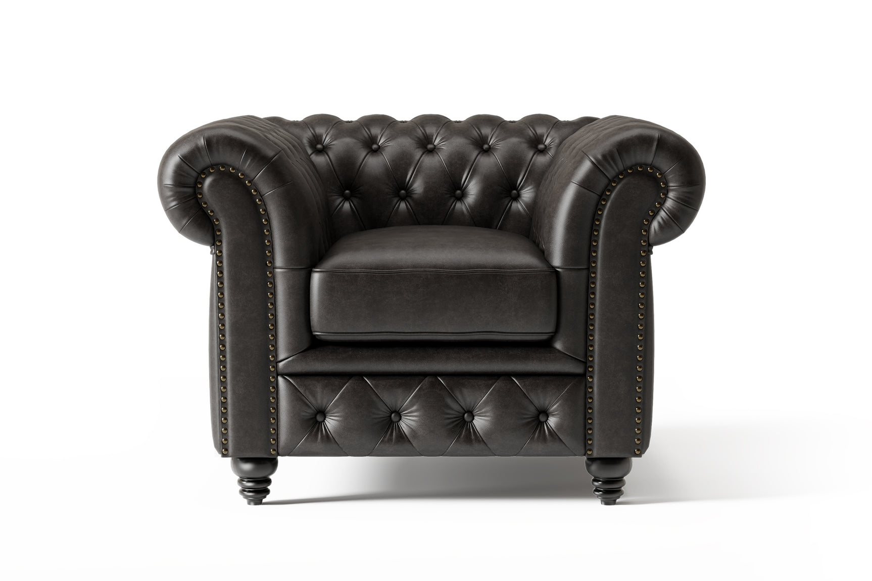 Valencia Parma Full Aniline Leather Chesterfield Single Sofa Accent Chair, Black